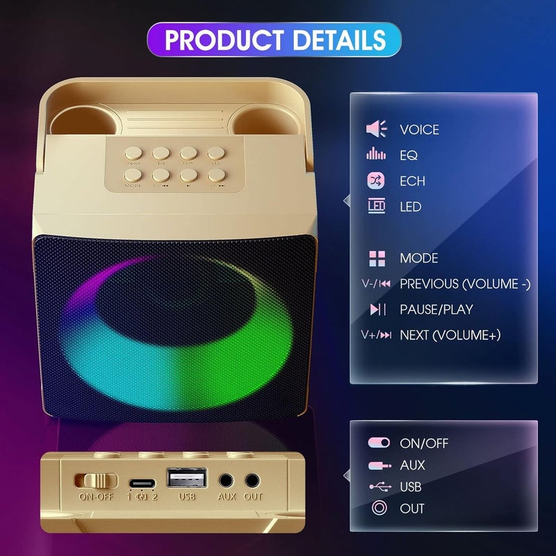 Smart Berry Kids Portable Karaoke Speaker with Bluetooth  2 Wireless Mics & LED Lights – Fun for Parties Weddings & Picnics - Image 3